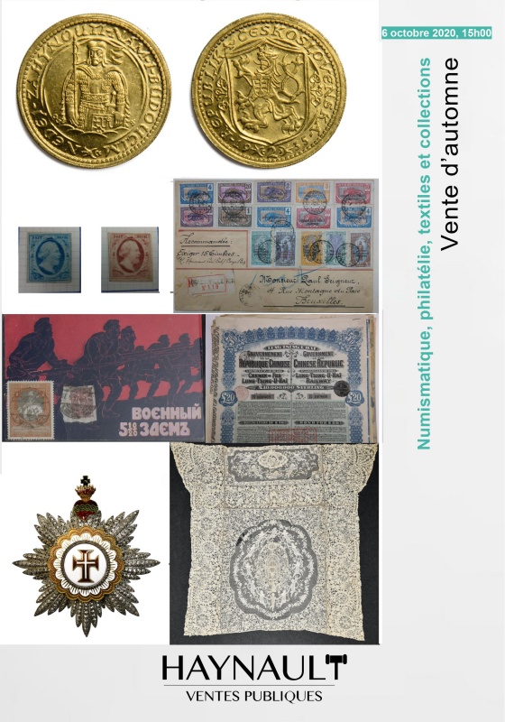 Hammerprijs : Verzamelingen : postzegels, oude aandelen, munten en penningen, zichtkaarten en textiel